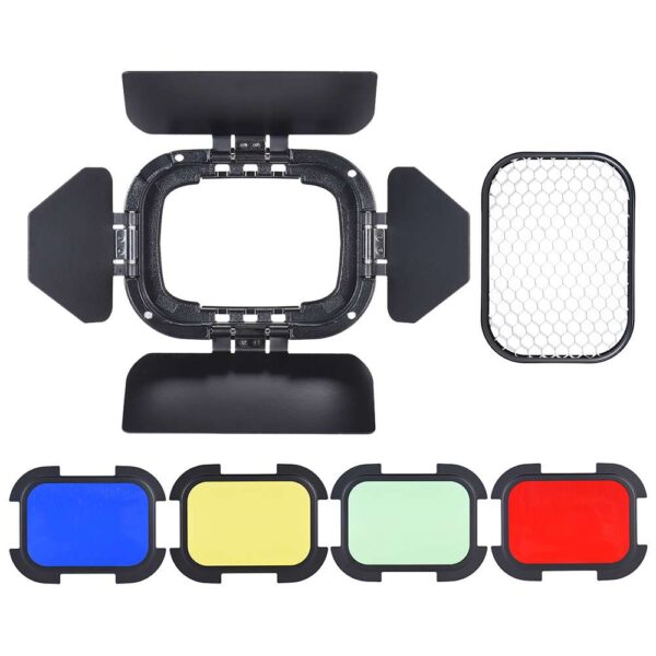 Alternative view of Godox BD-07 - Barn Door με Grid και 4 έγχρωμα φίλτρα για χρήση με το AD200 (Κεφαλή Fresnel)